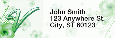 Floral Monogram V Rectangle Address Labels | LRRMONO-02V