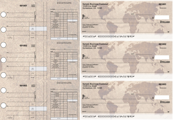World Map Disbursement Payroll Designer Business Checks | BU3-7CDS26-FSP
