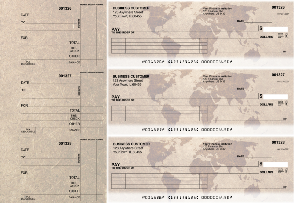 World Map Itemized Payment Business Checks | BU3-CDS26-IPR