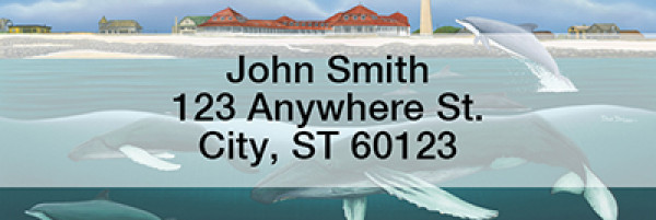 Whales And Lighthouse Narrow Address Labels By David Dunleavy
